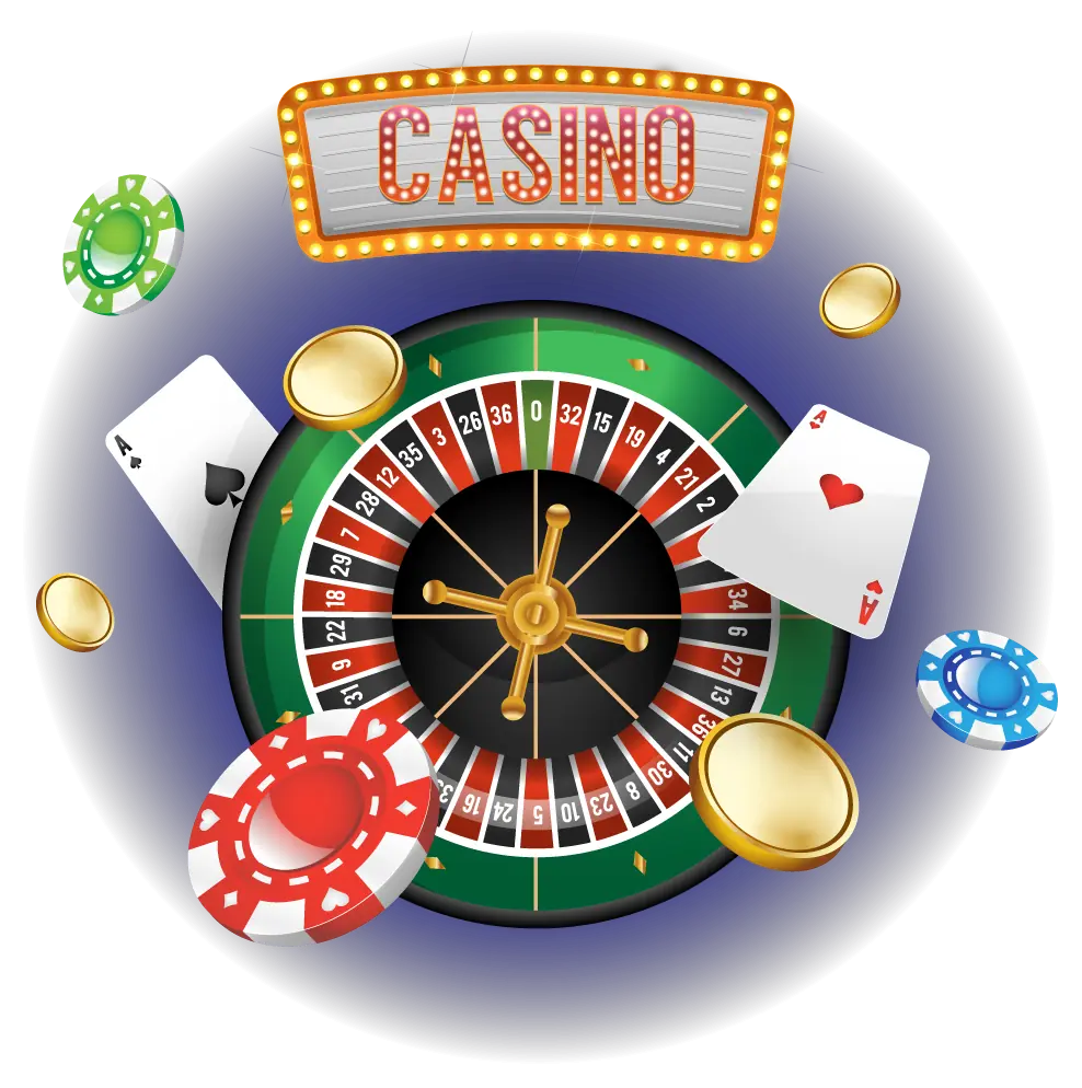 Casino roulette wheel with cards, chips, and coins for crypto casino games