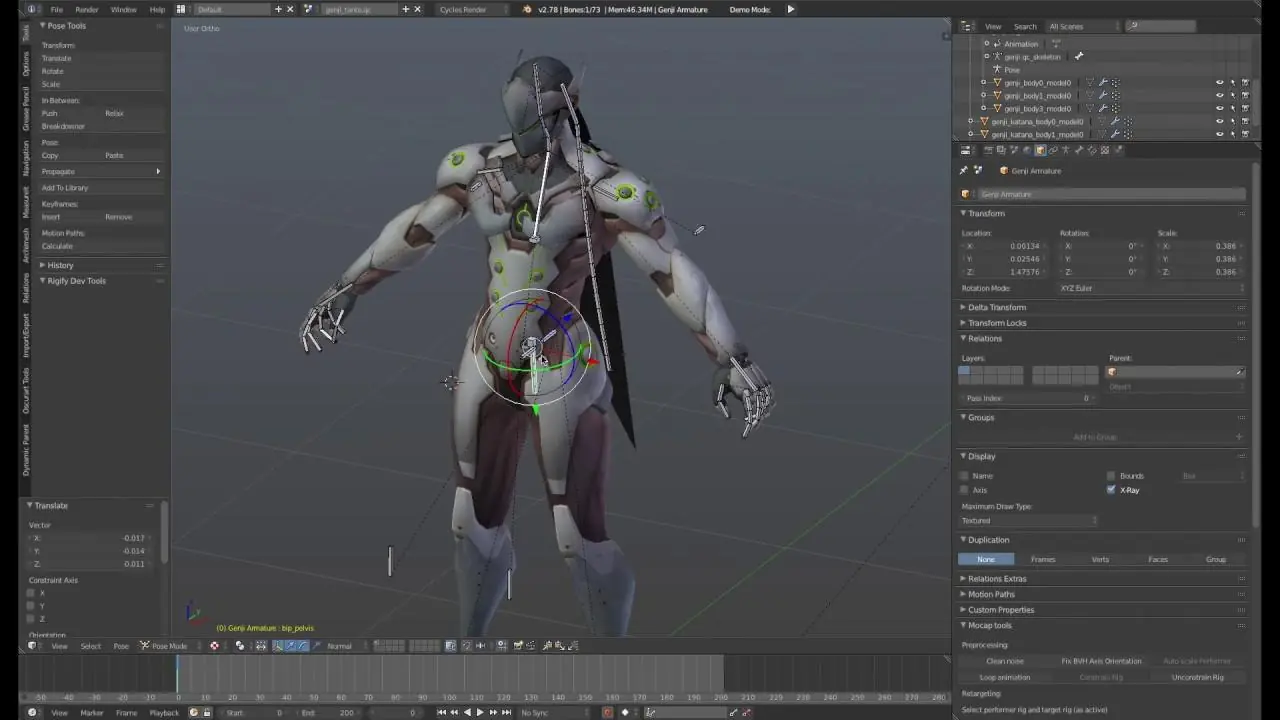 Rigging setup for a 3D character model in the Unity pipeline