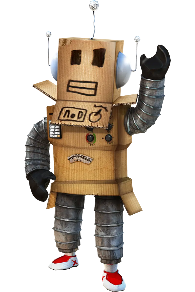Cardboard robot character for Roblox game ideas
