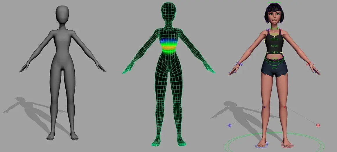 Unreal Engine 3D modeling rigging and skinning workflow for a 3D character