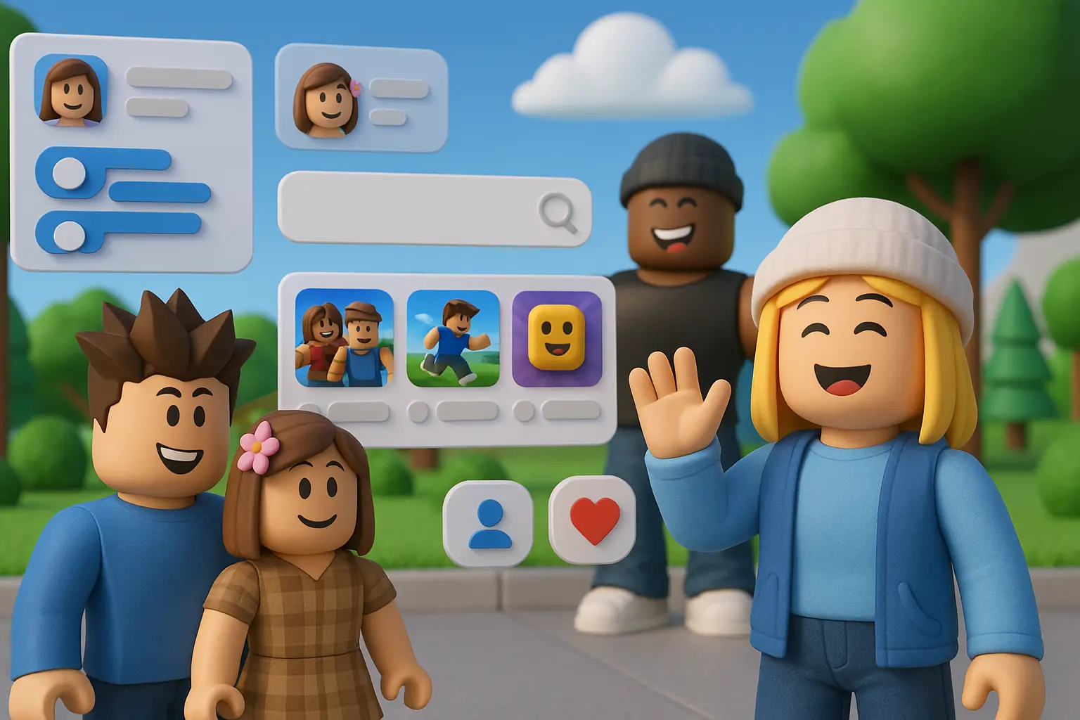 Roblox social mechanics with avatars, profiles, and community interaction tools